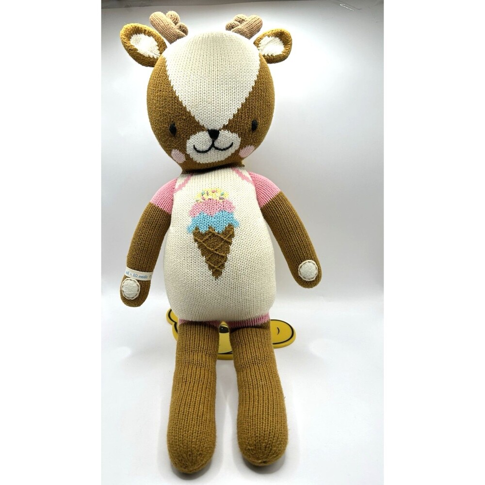 Cuddle and Kind Willow Deer Handmade Knit 15” Plush Stuffed Animal Ice Cream